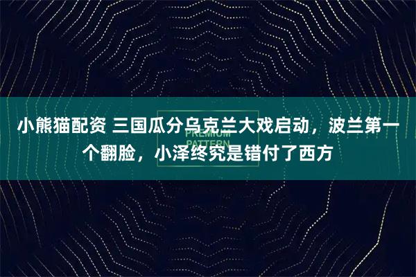 小熊猫配资 三国瓜分乌克兰大戏启动，波兰第一个翻脸，小泽终究是错付了西方